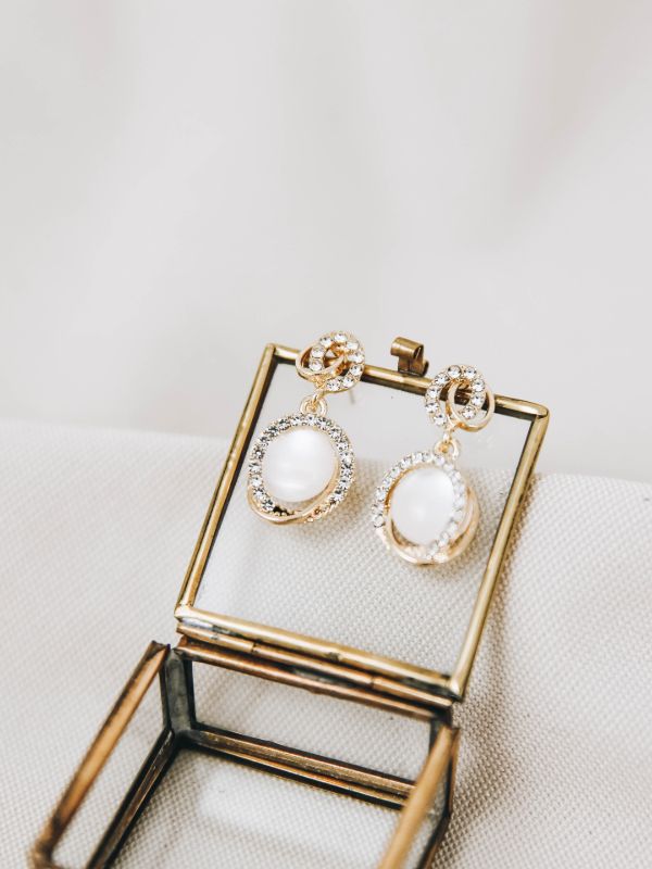 DEBORA Catseye Stone Crystal Gold Earrings