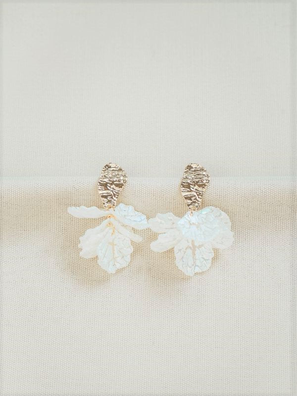 MAZE White Petals Gold Leaf  Earrings